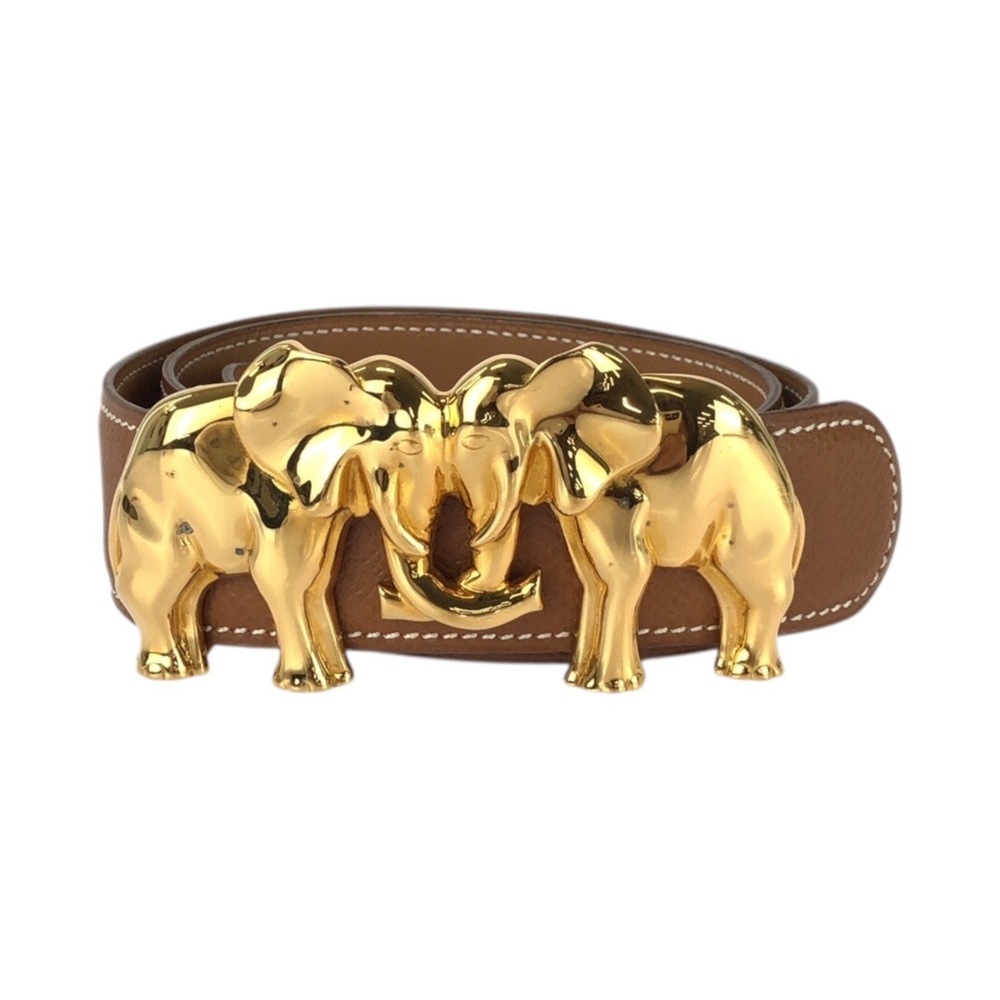 HERMES Reversible Belt, 65cm (25.5 inches), Brown Leather with Gold Hardware,...